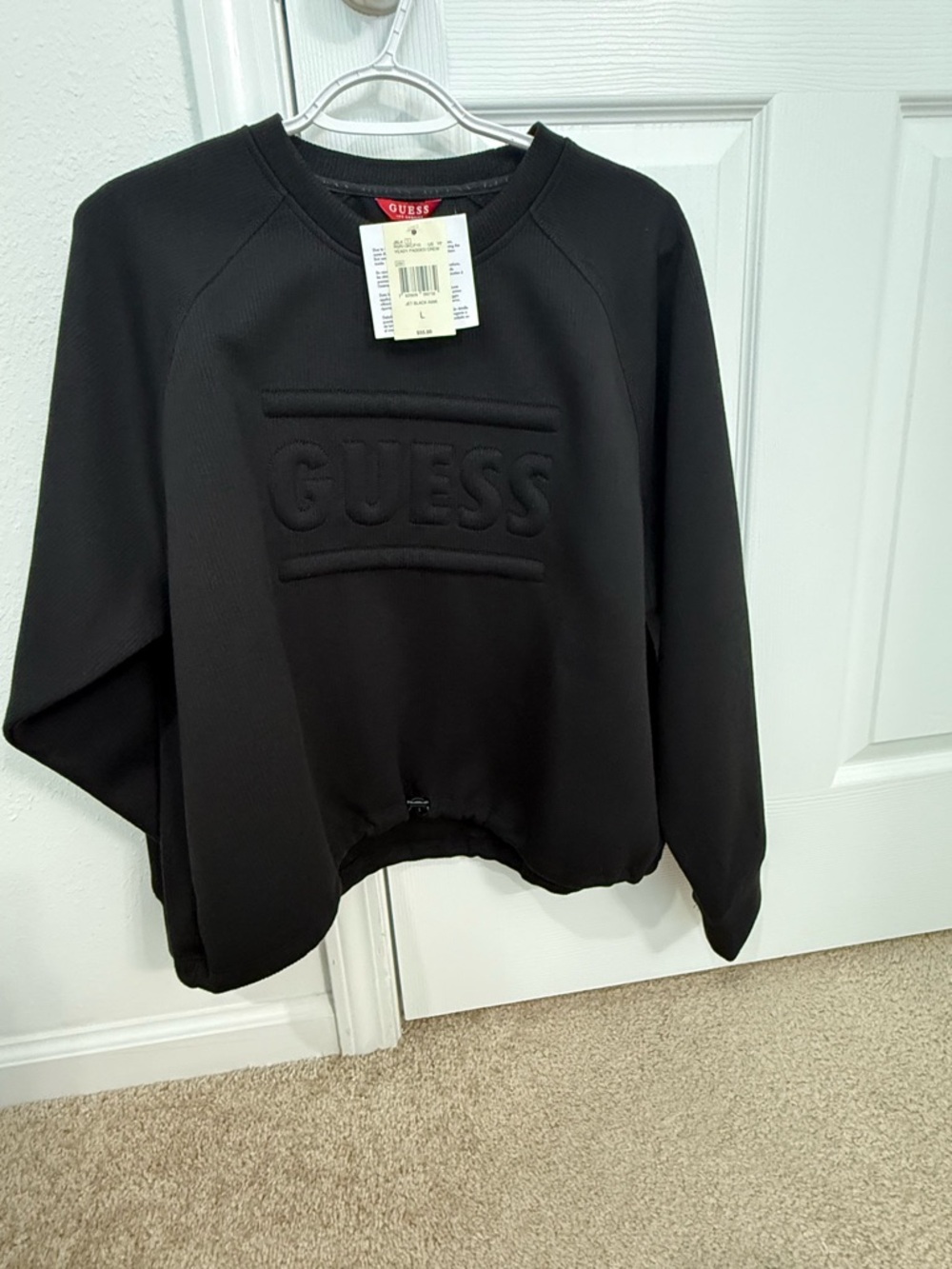 Nwt Womens GUESS Black Embossed Logo Sweatshirt